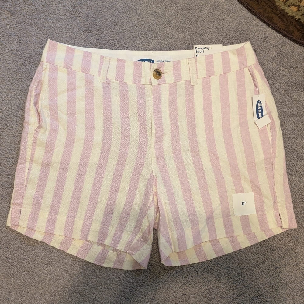 Old Navy Linen Blend Everyday Short Purple And White Stripes Women's 6